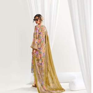 ผ้ามัสลินพิมพ์ลายดิจิทัลซาลวาร์คามีซ kinari gotta ทำงานประดิษฐ์ด้วยผ้านุ่มมาเซลลีนปาร์ตี้ที่สง่างามแบบโมเดิร์น - Product Image 1