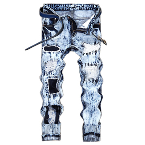 Wholesale 100% Cotton High Quality Denim <b>Jeans</b> Print Streetwear Distressed <b>Ripped</b> Slim Fit Moustache Effect <b>Men's</b> Pants <b>Jeans</b> - Product Image 1