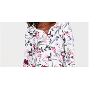 Top Henley da donna Karen Scott con stampa floreale bianca in poliestere taglia Petite S per la stagione primavera/estate - Product Image 2