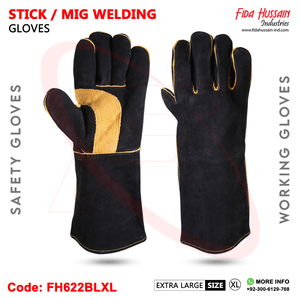 2024 meilleure qualité en cuir de vachette fendu bâton en cuir et gants de soudage MIG poignée extrême sécurité gant de travail gants en cuir du Pakistan - Product Image 5