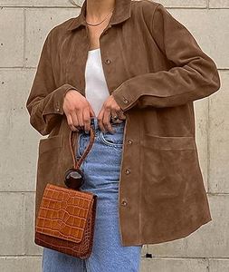 Veste en daim de mouton de qualité supérieure pour femmes, bouton élégant, coupe ajustée, matière douce, manteau d'automne et d'hiver, coupe-vent, tendance - Product Image 5