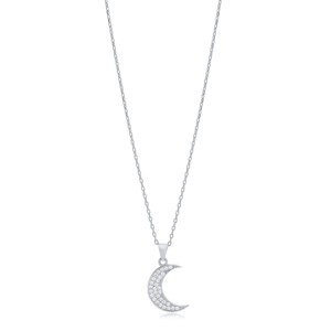 Collier pendentif élégant en argent sterling plaqué rhodium avec pierre CZ motif lune, bijoux turcs faits à la main - Product Image 4