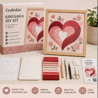Peinture florale pour la fête des mères Kinusaiga avec tissu, kit de bricolage sans couture pour débutants, décoration murale, coffret cadeau, tous les matériaux inclus
