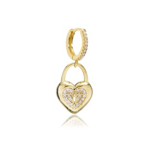 Elegant Heart <b>Padlock</b> Design Single Earring Gold Plated Wedding Trendy 925 Sterling Silver Handmade Women's Jewelry - Product Image 1