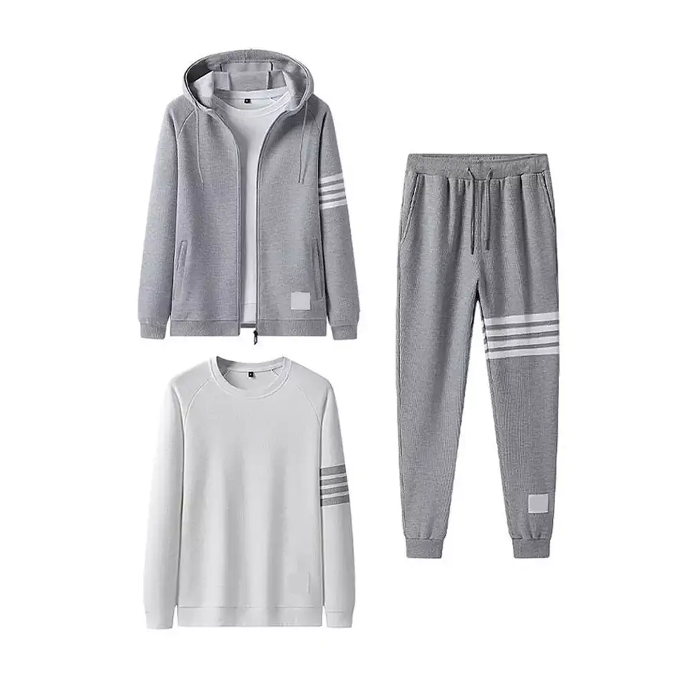 Eşofman erkekler 3 parça Set artı boyutu kazak + Sweatpants spor fermuar Casual erkek spor giyim koşu setleri