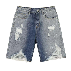 กางเกงยีนส์ขาสั้นสำหรับผู้ชายกางเกงขาสั้นผ้ายีนส์ลายกรดซักแบบวินเทจสำหรับสตรีทแวร์ออกแบบโลโก้ได้ตามต้องการ - Product Image 1