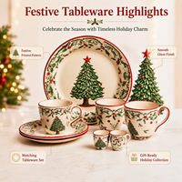 Service de Table Personnalisé Sapin de Noël, Coffret Cadeau de Noël en Porcelaine, Vaisselle de Noël en Céramique