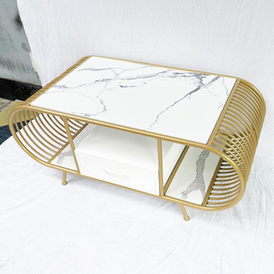 Modern Living Room <b>Sofa</b> <b>Table</b> with Sintered Stone Top & Bronze Frame TT68166-Square Design Drawers - Product Image 6