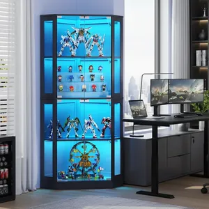 Vitrine d'angle moderne noire à LED avec porte vitrée pour figurines, boîtes mystères, salle de jeux, maison, salle à manger, école - Product Image 3