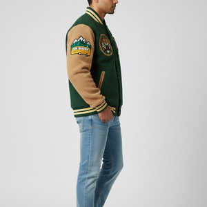 Veste universitaire en molleton de haute qualité en gros pour hommes Broderie en chenille Manches en cuir Veste universitaire d'hiver - Product Image 3