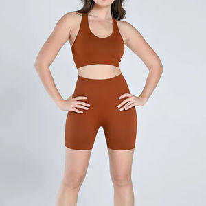 Conjunto Deportivo Rosa para Mujer, Transpirable, Sujetador Deportivo de Yoga, Pantalones Cortos de Cintura Alta con Costura Interior de 4 Pulgadas, Funcional para Fitness, Correr, Gimnasio, Elástico - Product Image 4