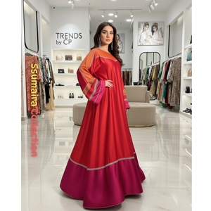 Tendances 2025 par CP : Robe longue de soirée de luxe de style kaftan ombré rouge et rose, style arabe modeste - Product Image 5