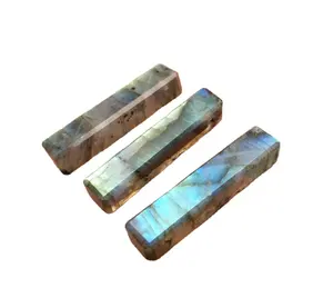 3 pezzi di pietre preziose naturali Labradorite lisce a forma di matita perline Briolette che fanno ciondolo fatto a mano
