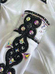 Handmade Cowgirl Western Show Shirt in White Printed on Stretch Taffeta <b>Fabric</b> for Equestrian Wear - Product Image 2