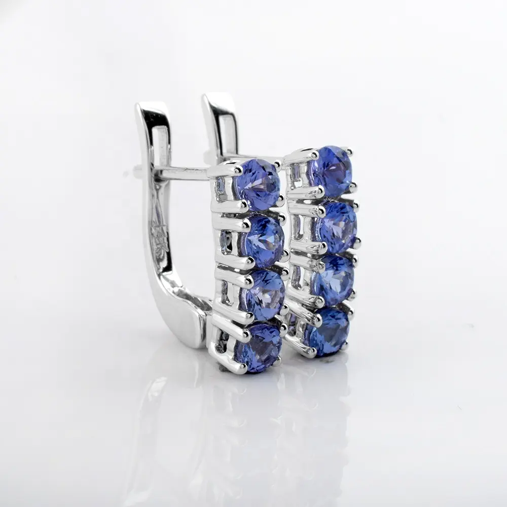 Most Desirable Silver Hoop Design 925 Silver Earrings Design with Genuine Real "AA" Quality Tanzanite for Working Women