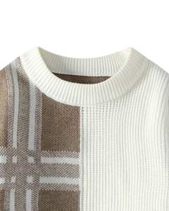 White Brown Patchwork Checkered Knitted Winter Sweater Warm Soft Casual Pullover Stylish Cozy Fashion Wear For <b>Men</b> - Product Image 4