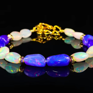 Pulsera de ópalo de fuego natural para mujer, pulsera de ópalo de fuego Vintage, pulsera de ópalo etíope AAA para ella - Product Image 1