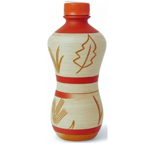 ขวดน้ำดินเผาทำด้วยมือพร้อมลวดลายดอกไม้สีดำตกแต่งรอบๆตัวและสายรัดที่มีสีสันและฝา - Product Image 5