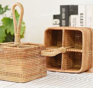 Rustique fabriqué de haute qualité meilleur Design carré rotin naturel porte-cuillère en osier panier couverts et porte-ustensiles - Product Image 6