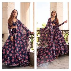 Vêtements ethniques à la mode les plus fantaisistes en soie Georgette douce Lehenga Choli & Dupatta avec un travail imprimé incroyable à vendre - Product Image 4