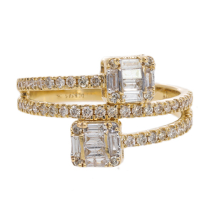 14K Yellow Gold Women's Statement <b>Ring</b> 0.73CTW Baguette & Cut Natural Diamond Double Band Modern <b>Adjustable</b> Jewelry - Product Image 1