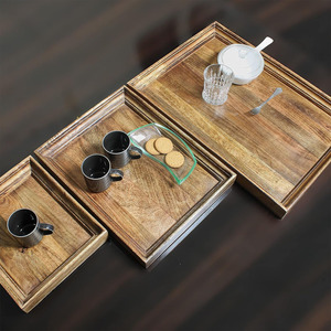 Ensemble de plateaux de service en bois de manguier brûlé-Idéal pour le thé, le café et le petit-déjeuner-Disponible en plateaux de grande, moyenne et petite taille - Product Image 4