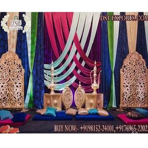 Mehndi Eventตกแต่งเวทีผ้าม่านและอุปกรณ์ประกอบฉากที่มีสีสัน Mehndi Ceremony เวทีฉากหลังผ้าม่านเอเชียงานแต่งงานสําหรับ Mehndi การตั้งค่า - Product Image 1