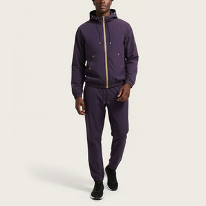 Survêtement en nylon et polyester, veste zippée et pantalon, ensemble jogging à capuche 2 pièces, coupe-vent léger, survêtement uni - Product Image 6