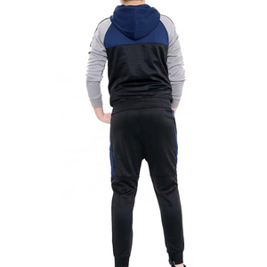 Nouveauté Survêtement Homme Bleu Marine & Gris Color-Block Survêtement Manches Longues Style Zip Hoodie & Pantalon Jogging Slim Streetwear - Product Image 2