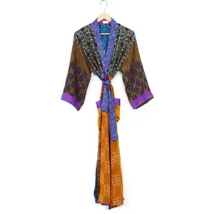 Luxe qualité hiver réchauffé Boho dames Kimono manteau entièrement en soie brodé à la main décoré coton naturel femmes veste Robe