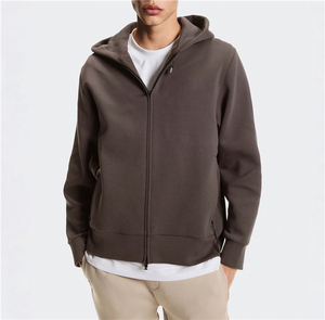 เสื้อสเวตเตอร์ผ้าฝ้ายขนแกะแบบรูดซิปมีฮู้ดสำหรับผู้ชายเสื้อสเวตเตอร์แบบมีซิปสำหรับเล่นกีฬาสีน้ำเงินเข้ม - Product Image 1