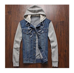 Chaqueta vaquera ajustada coreana a la moda para hombre, abrigo vaquero con capucha, ropa de calle informal, manga polar, prendas de vestir exteriores versátiles a la moda - Product Image 1
