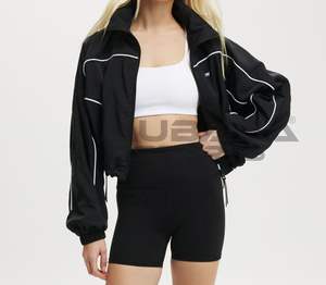 Customizable Plus Size Women's Hip Hop Cropped Contrast Anorak Jacket Letter Print, Loose Anti-Wrinkle Anti-Pilling Print - Product Image 4
