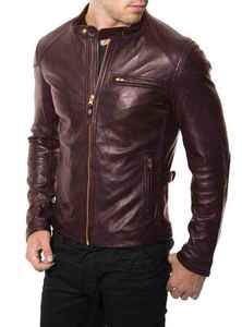 Best Sale New Arrival Vintage Style <b>Genuine</b> Leather Casual Wear Cotton <b>Nylon</b> Zipper Closure Windproof Men Leather jacket - Product Image 4