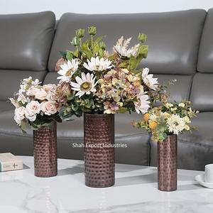 Vente en gros en métal martelé vases à fleurs cylindriques en cuivre fini pour table maison salon décoration vase floral - Product Image 4