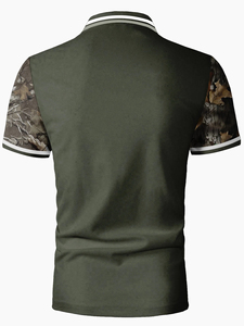 Camiseta Polo de Estilo Camuflaje con Costuras, Media Cremallera, Estampado de Cabeza de Ciervo, Estilo Casual de Caza para Hombre, Mangas Cortas - Product Image 2