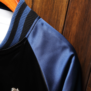 <b>Japanese</b> Blue Dragon Sukajan Jacket Canvas Bomber Jacket Patchwork Hip Hop Style Spring Souvenir Coated OEM Service Available - Product Image 4