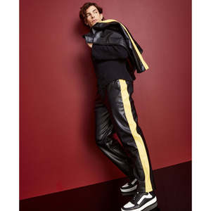 Pantaloni da Motociclista in Ecopelle Nera da Uomo Royalty Maluma Taglia 36 con Logo Personalizzabile, Striscia Laterale Dritta e Cerniere Colorate - Product Image 1