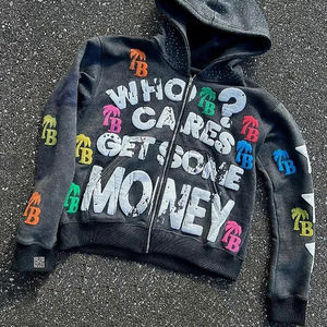 เสื้อฮู้ดซิปสำหรับผู้ชายเสื้อซักด้วยกรดแนววินเทจพิมพ์ลาย3D พัฟ2025ดี - Product Image 5