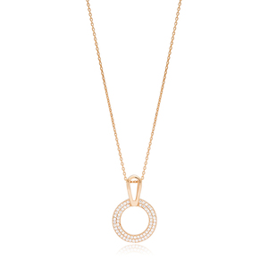 Elegant Round Shape Clear Zircon Stone Turkish Handmade Rhodium Plated 925 Sterling Silver Wedding Party Charm <b>Necklace</b> Pendant - Product Image 6