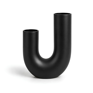 Vase de table en aluminium en forme de U, style moderne et sculptural |   Décoration d'intérieur artisanale, écologique, durable, minimaliste, pour mariage, Diwali - Product Image 1