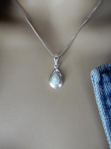 White <b>Opal</b> Pendant <b>Necklace</b> with October Birthstone Pear Shape Classic Link Chain 14K <b>Gold</b> Plated Christian Lovers Pattern - Product Image 6