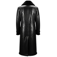 Manteau long noir pour homme en cuir véritable écologique à séchage rapide, épais, col rabattable, chaud et tendance pour l'hiver