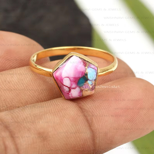 แหวนเทอร์ควอยซ์สีทองแดงดอกรักเร่สีส้ม10x10มม. รูปดาว925เงินสเตอร์ลิง18K ชุบทอง - Product Image 3