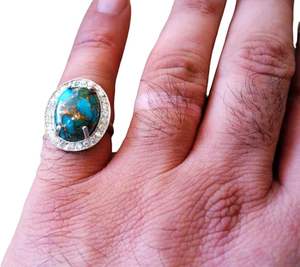 แหวนผู้หญิงพลอยเทอร์ควอยซ์สีน้ำเงินธรรมชาติ แหวนประจำเดือนธันวาคม แหวนแต่งงานแบบซ้อนได้ เครื่องประดับแหวนเงินแท้ 925 - Product Image 1