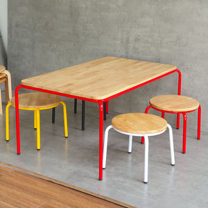 Modern 100x60cm Kindergarten <b>Table</b> Set KGD030 with 4 <b>Solid</b> <b>Wood</b> Chairs Wooden <b>Tops</b> Iron Legs Children Furniture for Gym Use - Product Image 1
