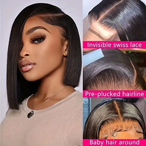 Pelucas delanteras Bob cortas Cabello humano 13x4 Pelucas frontales de encaje Nudos pequeños prearrancados Peluca de cabello humano virgen brasileño - Product Image 4