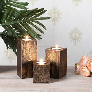 Bougeoir élégant en bois naturel pour la décoration de la maison pour la méditation et la relaxation pour Noël - Product Image 3