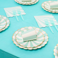 Assiettes en papier jetables bronzant rayé décor de fête d'anniversaire assiette de fruits plateau à gâteau vaisselle fournitures de fête d'anniversaire