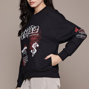 เสื้อสเวตเชิ้ตคอกลมผู้หญิง ปี 2026 สีดำ พิมพ์ลายตัวอักษร สไตล์สตรีทแวร์ สำหรับฤดูใบไม้ร่วง ชุดลำลอง ผ้าฝ้ายถัก 100% แขนยาว - Product Image 3